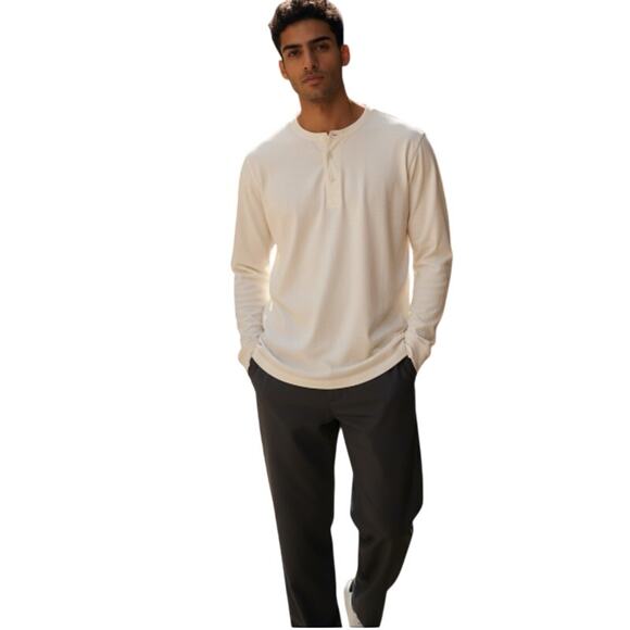 Onia 100% Cotton Long Sleeve Cream Henley T-Shirt size Medium - Picture 1 of 9